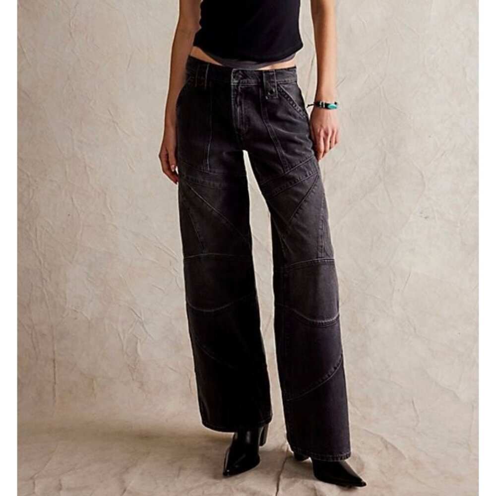 Free People Black Straight Leg Jeans